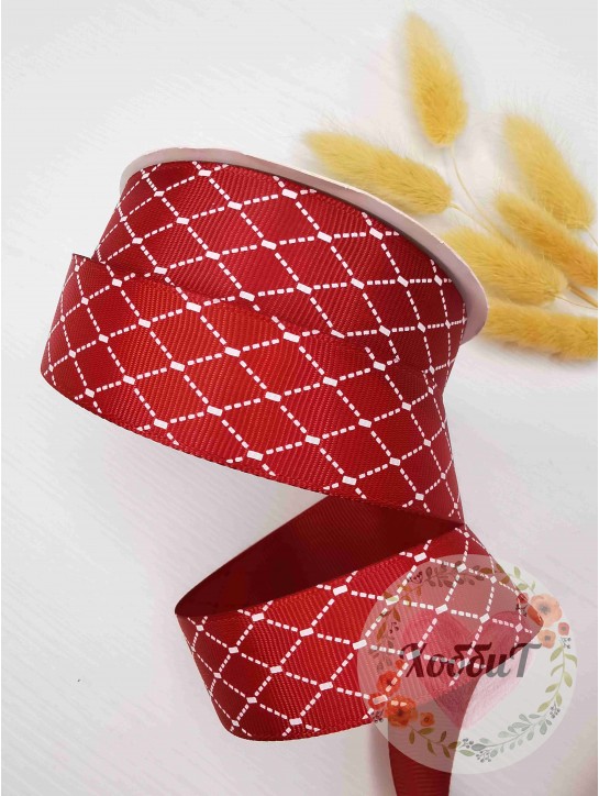 Лента репсовая с рисунком "Ромбики" 2,5см. (бордовый)